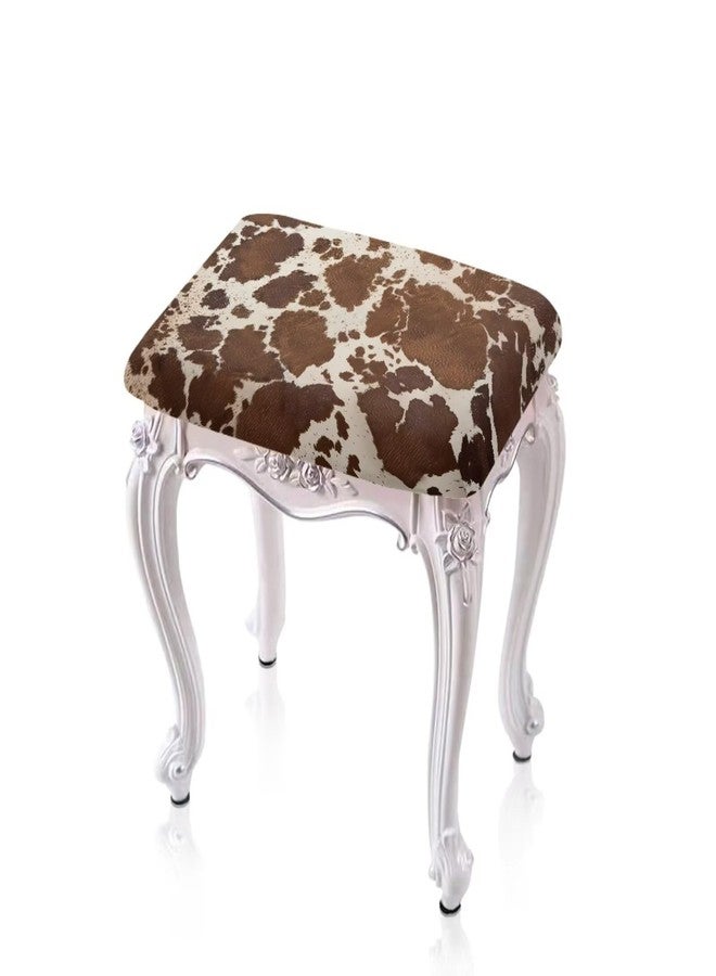 Talayituse Brown Cow Print Stool Covers Square Stretch Rectangle Bar Stool Covers Jacquard Vanity Stool Cover with Elastic Stool Seat Protector for Bathroom, 2 Pack - Image 1